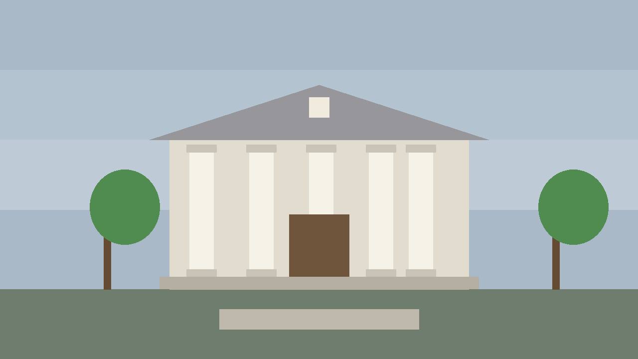 Editorial illustration of a courthouse building with columns
