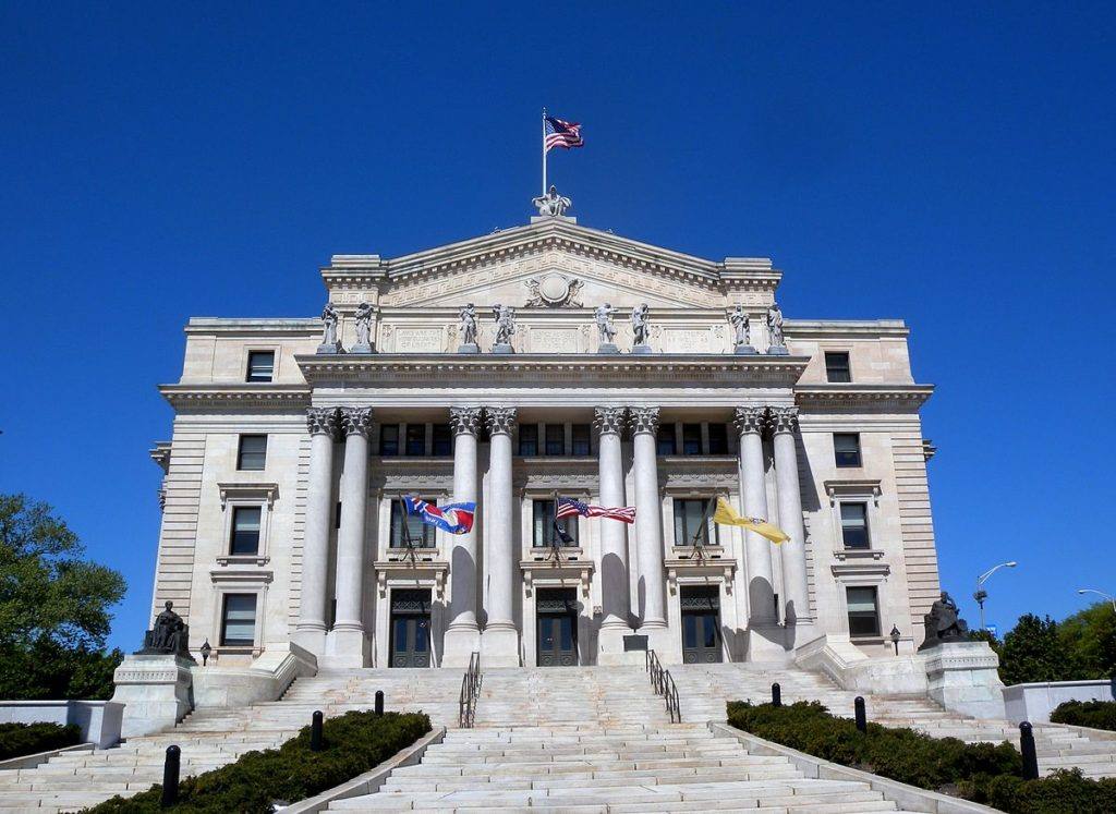 The Essex County Courthouse in Newark, New Jersey, a stone courthouse building photographed in daylight