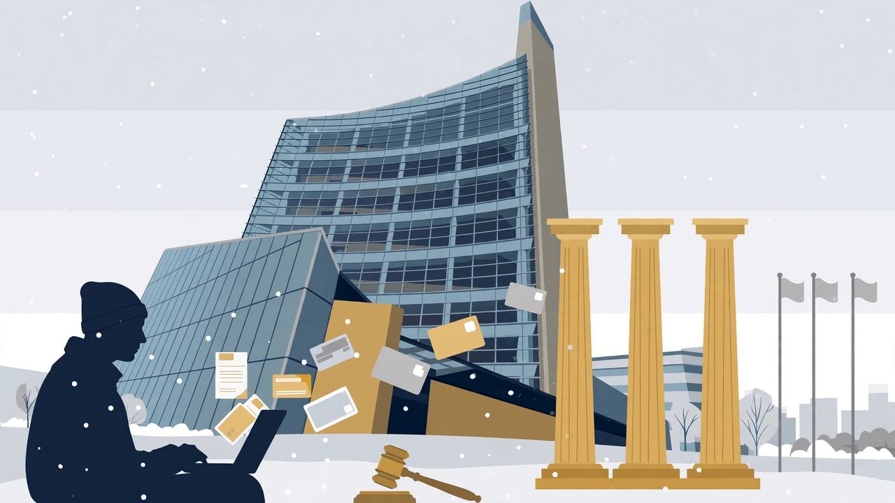 Buffalo federal courthouse bank fraud guilty plea editorial illustration