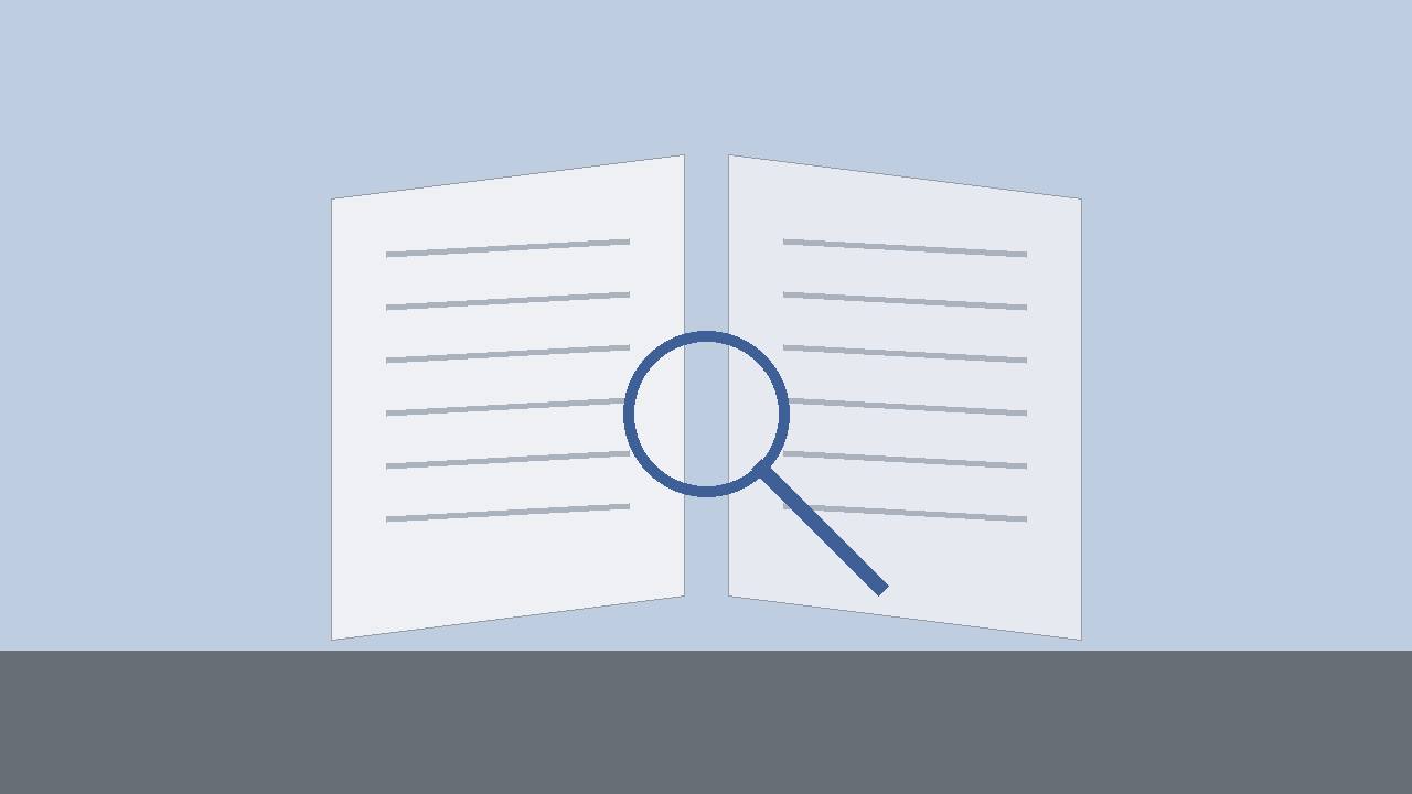 Editorial illustration of a generic open ledger with a magnifying glass, flat style, no real person, place or incident depicted, no text