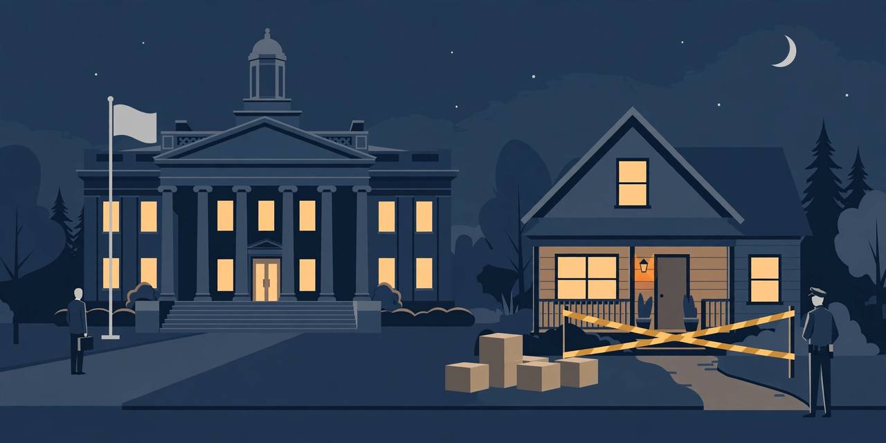 {'en': 'Editorial illustration of a federal courthouse and a short-term rental house with police tape in North Carolina, no real person, no incident depicted', 'pa': 'ਉੱਤਰੀ ਕੈਰੋਲੀਨਾ ਵਿੱਚ ਸੰਘੀ ਅਦਾਲਤ ਅਤੇ ਪੁਲਿਸ ਟੇਪ ਵਾਲੇ ਥੋੜ੍ਹੇ ਸਮੇਂ ਦੇ ਕਿਰਾਏ ਦੇ ਘਰ ਦੀ ਸੰਪਾਦਕੀ ਤਸਵੀਰ, ਕੋਈ ਅਸਲੀ ਵਿਅਕਤੀ ਨਹੀਂ, ਕੋਈ ਘਟਨਾ ਨਹੀਂ ਦਿਖਾਈ ਗਈ', 'hi': 'उत्तरी कैरोलिना में संघीय अदालत और पुलिस टेप वाले अल्पकालिक किराए के घर का संपादकीय चित्र, कोई वास्तविक व्यक्ति नहीं, कोई घटना नहीं दिखाई गई'}