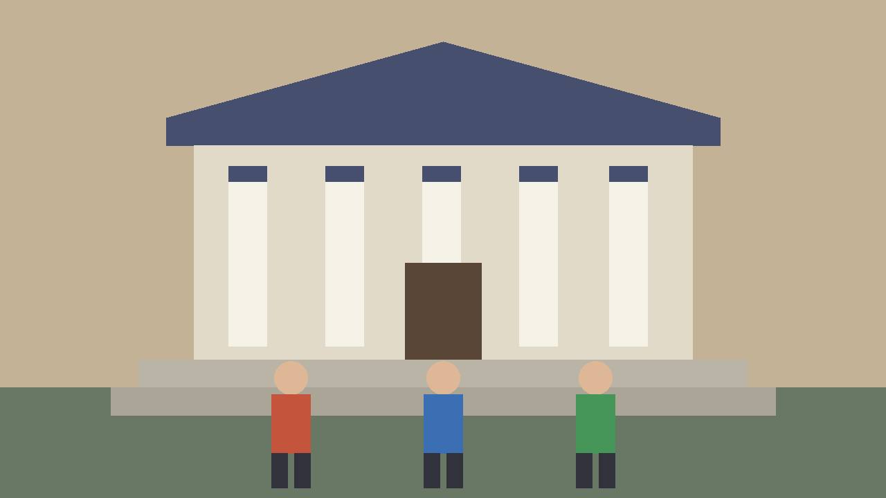 Editorial illustration of a generic courthouse with columns and faceless figures on the steps, flat style, no real person, no text — a federal sentencing story, the overdose itself is not depicted