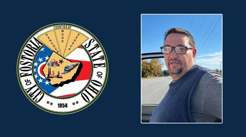 Fostoria Police Department release graphic with the City of Fostoria seal and a photo of the arrested man