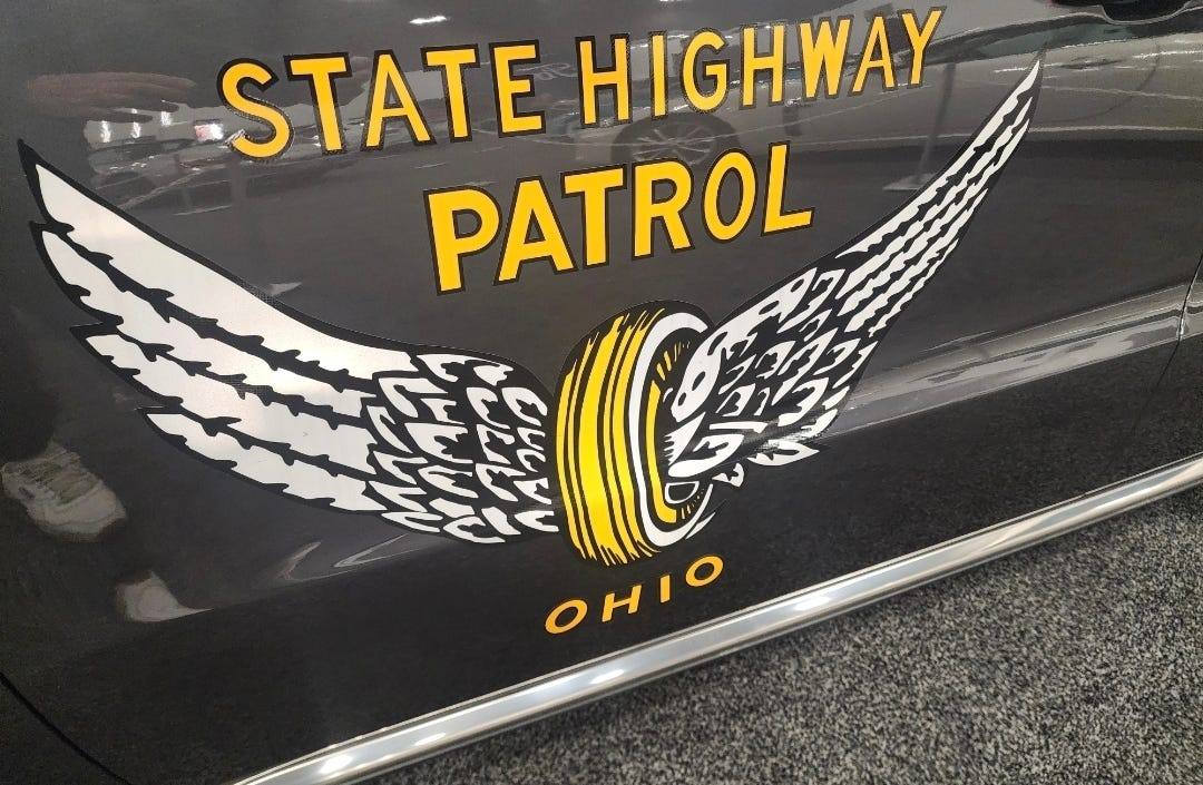 Ohio State Highway Patrol vehicle door emblem, photographed for a Shelby News Reporter report on the Marion crash investigation