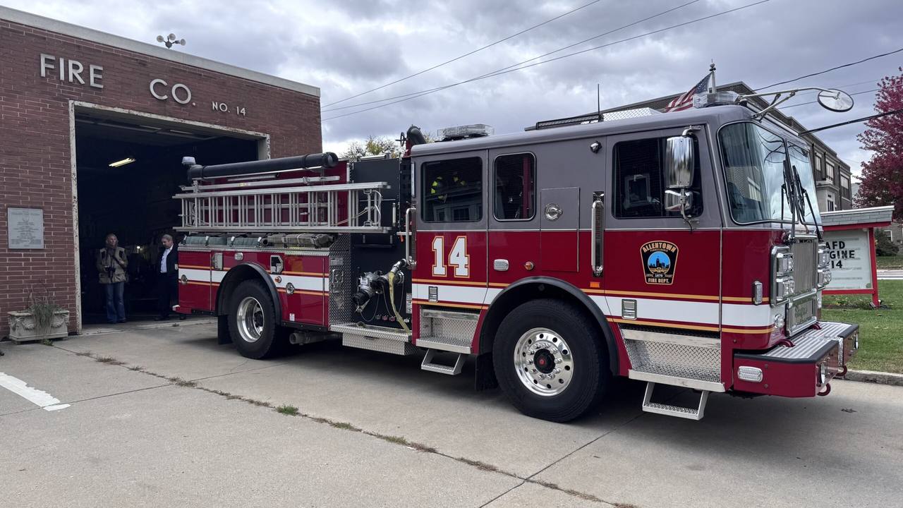 Allentown Fire Department fire engine outside Fearless Fire Co. No. 14 in Allentown, Pennsylvania