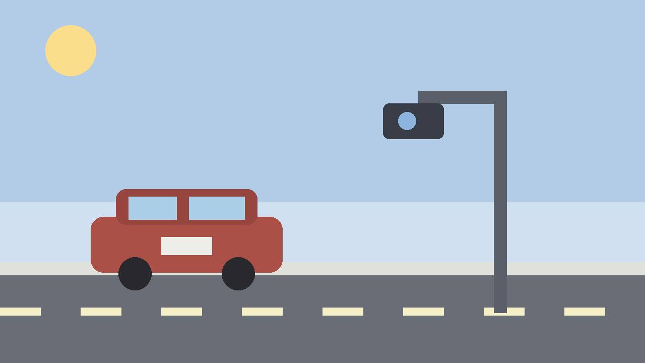 Editorial illustration of a generic roadside licence-plate camera above a road with a plain car, flat style, no text, no readable plate, no people, no real place depicted