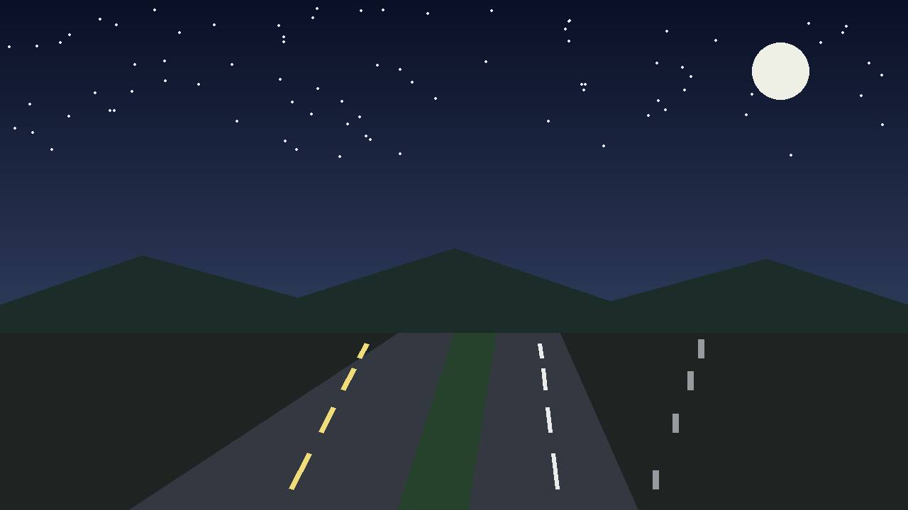 Editorial illustration of an empty divided highway at night, flat style, no crash and no real person depicted
