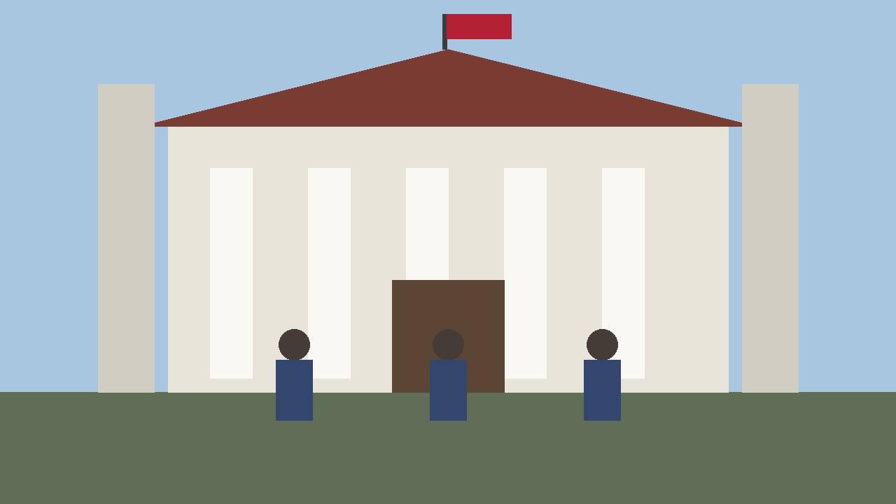 Editorial illustration of a generic Texas courthouse with columns and generic figures on the steps