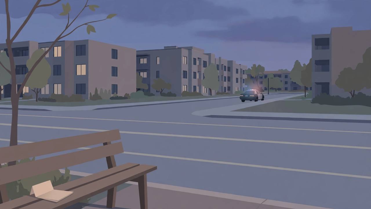 {'en': 'Editorial illustration of a quiet residential street with apartment buildings in Irving, Texas at dusk and a distant police car, no people', 'pa': 'ਸ਼ਾਮ ਵੇਲੇ ਟੈਕਸਸ ਦੇ ਇਰਵਿੰਗ ਵਿੱਚ ਅਪਾਰਟਮੈਂਟ ਇਮਾਰਤਾਂ ਵਾਲੀ ਇੱਕ ਸ਼ਾਂਤ ਰਿਹਾਇਸ਼ੀ ਗਲੀ ਅਤੇ ਦੂਰ ਖੜ੍ਹੀ ਪੁਲਿਸ ਕਾਰ ਦੀ ਸੰਪਾਦਕੀ ਤਸਵੀਰ, ਕੋਈ ਲੋਕ ਨਹੀਂ', 'hi': 'शाम के समय टेक्सास के इरविंग में अपार्टमेंट इमारतों वाली एक शांत आवासीय गली और दूर खड़ी पुलिस कार का संपादकीय चित्र, कोई लोग नहीं'}