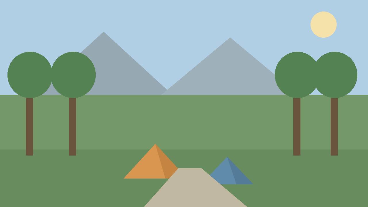 Editorial illustration of a generic forest campground with plain tents and trees, flat style, no people, no incident, no text, no real place depicted