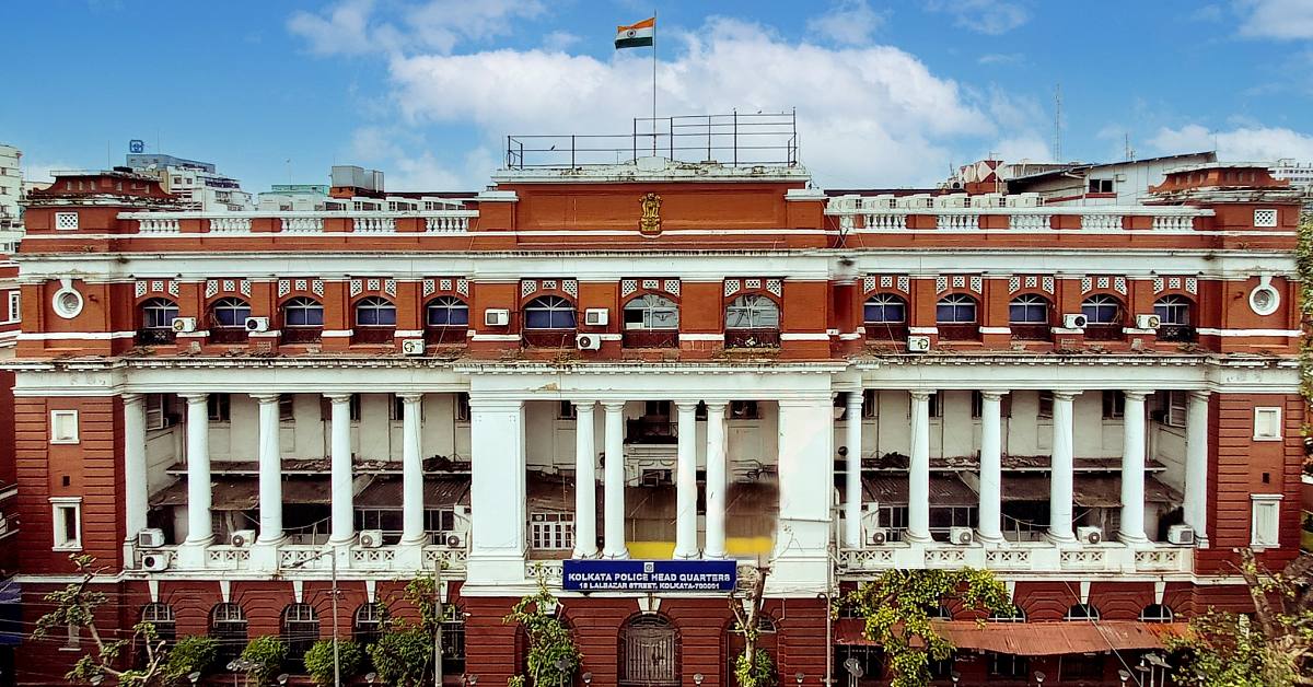 Kolkata Police Headquarters at Lalbazar, where the detained Chorbagan Puja committee treasurer was brought for questioning